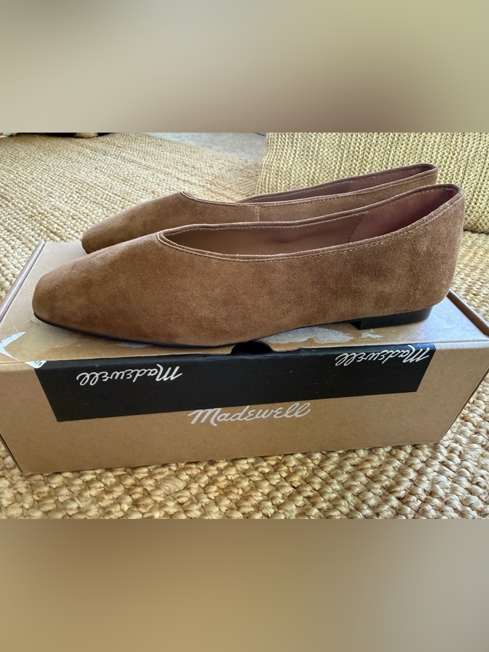 Madewell The Mylie Flat Suede Squared Toe Flats in Brown
